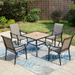 Summit Living 5-Piece Outdoor Dining Set with Textilene Chairs & Wood Grain Table Black & Gray Brown