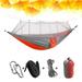 outdoor hammock camping 260x140cm Portable Lightweight Camping Hammock Parachute Cloth Hammock with Mosquito Net (Grey and Orange)