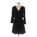 Max Studio Casual Dress - Mini V Neck 3/4 sleeves: Black Print Dresses - Women's Size Medium