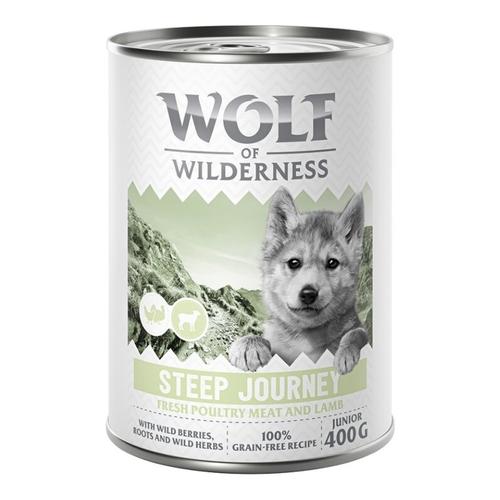 6 x 400 g Junior Steep Journey Geflügel mit Lamm Wolf of Wilderness getreidefreies Hundefutter nass