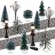 14 Pcs Christmas Accessories Village Figurine Miniature Pine Trees Snow Artificial Christmas Trees Bare Branch Trees Street Lights Lamps for Xmas DIY Crafts Winter Room Landscape (Classic Style)