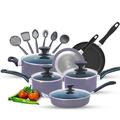 Kitchen King 15 Pieces Pots and Pans Induction Cooking Set Non Stick Frying Pans, Sauté Pans, Casseroles and Saucepans with 5 Cooking Spoons Cluster Set with Lids PFOA Free Glossy Finish (Grey)