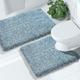 Yimobra Fluffy Bathroom Rugs Sets 2 Piece, Shaggy Toilet Rug U Shaped, Soft Comfortable Non Slip Bath Mat,Thick Plush Shower Rug,Water Absorbent,Machine Washable,32x20+24x20 Inches,Denim Blue&White