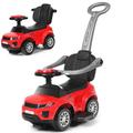 GYMAX 3 in 1 Kids Ride on Push Car, Push Along Car with Handle, Guardrails, Lights, Horn & Music, Underneath Storage, Toddler Sliding Car for 1-3 Years Old Boys Girls (Red)