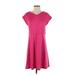 Talbots Casual Dress - A-Line V Neck Short sleeves: Pink Print Dresses - Women's Size Small