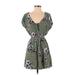 Blue Rain Casual Dress - Mini Plunge Short sleeves: Green Floral Dresses - Women's Size Small