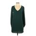 H&M Casual Dress - Shift Plunge Long sleeves: Green Print Dresses - Women's Size 2