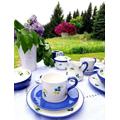 Kaffeetasse mit Teller Frühstücksset Keramik Millefleur blau Robu 0549 R