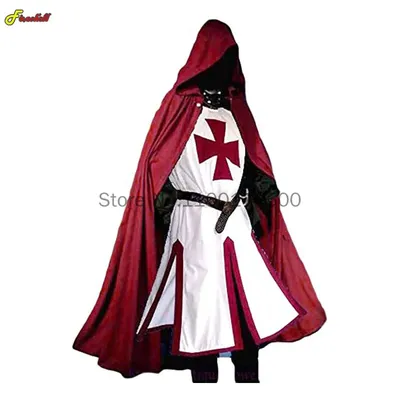 S-4XL Herren mittelalter lichen Kreuzfahrer Ritter Templer Tunika Cosplay Kostüme Renaissance Halloween Mantel Krieger schwarze Pest Umhang Top Image