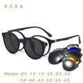 VCKA Myopie Gläser Sonnenbrille Magnet Clip Rezept-0 5 Zu-10 Runde TR90 Rahmen Blau Ray Blockieren