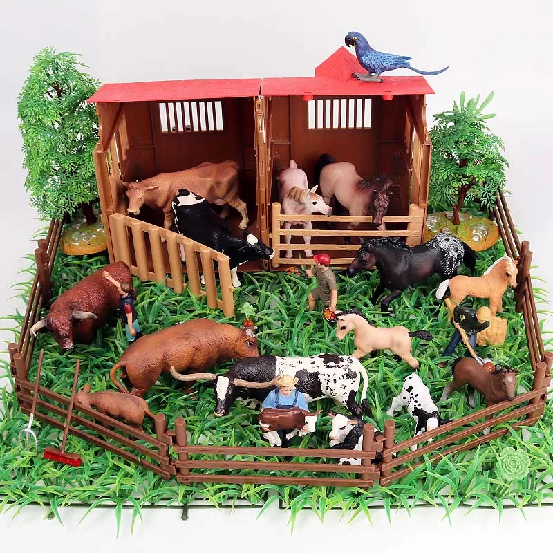 Oenux Bauernhof Haus Simulation Geflügel Tiere Set Pferd Kuh Henne Figuren Bauernhof Zoo Staffer Action-figuren Spielzeug Für Kinder Weihnachten geschenk Image