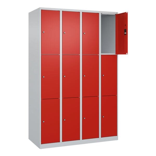CP Schließfachschrank »Classic Plus Korpus lichtgrau« 4x3 Fächer rot, 120x185x50 cm