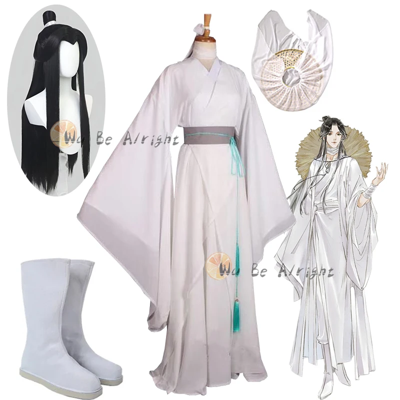 Xie Lian Cosplay Kostüm Anime Tian Guan Ci Fu Cosplay Xielian Perücken Bambus Hut Schuhe Requisiten weiß Han Fu Anime Outfit Halloween