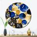 Designart "Abstract Pattern With Blue & Golden Textures IX" Modern Geometric Oversized Wall Clock