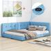 Linen Fabric Daybed Bed for Queen Mattress Wood Slat Support Concise Upholstered Platform Bed with USB Ports for Apartment, Blue