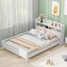 Full Size Bed Frame with Storage Headboard and Built-in LED Light, Wood Full Size Platform Bed with Fence Guardrails