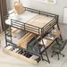 Full Size Metal Bunk Beds with Built-in Desk, Light and 2 Storage Drawers, Heavy Duty Steel Bunk Bed Frame, Black