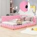 Upholstered Full Size Platform Bed with USB Ports and LED Belt, Pink