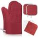 Heavy Duty Red Silicone Oven Mitts and Pot Holders