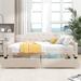 Full Minimalist Style Daybed Wood Structure Bedframe with 2 Drawers, Curve Design Soft Backrest Wood Slat Support, Beige+2Drawer