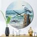 Designart "Seagull Seagull Solitude Pointillism I" Animals Oversized Wall Clock