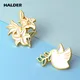 HALDER Peace Dove Greenish Lily Flower Enamel pins Custom Brooches Lapel Pin backpack Costum Badge