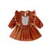 Baby Girl Fall Dress Long Sleeve Crew Neck Corduroy A-line Dress Casual Clothes