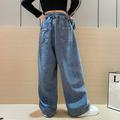 LYCAQL Baby Girl Clothes Tollder Girl High Elastic Waist Flare Leg Pants Casual Long Wide Leg Pants Bag Jeans Trousers (Blue 5-6 Years)