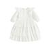 Suanret Newborn Baby Girls Dress Clothes Lace Long Sleeve Dress A-line Dress Fall Infant Princess Dress White 6-9 Months