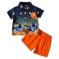 Toddler Boys Short Sleeve Hallowmas Cartoon Pumpkin Prints T Shirt Tops Shorts Child Gentleman Outfits Toddler Boy Funny Toddler Boy Shirts Pack 2T Toddler Romper 3T 4T Boys