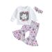 Suanret Kids Baby Girls Halloween Outfits Ghost Print Sweatshirt Flared Pants Set Headband Infant Clothes Purple 3-4 Years