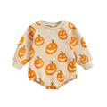 Shiningupup Baby Boys Girls Long Sleeve Pumpkin Prints Romper Kids Clothes Pajamas Kids Baby Boy Clothes Outfits Baby Boy Rompers 9 12 Months Baby Bodysuit Unisex Long Sleeve