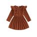 Huakaishijie Toddler Baby Girl Dress Knit Sweater Ruffle Long Sleeve Casual Dresses Fall Winter 4-7Y