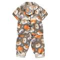 Pajamas Kids Girls Toddler Kids Baby Boys Girls Satin Short Sleeve Cartoon Button Down Shirt Tops + Long Pants Silk Pajamas Sleepwear Outfits Loungewear Set Baby Rompers 0-3 Months Unisex