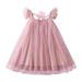 Fattazi Toddler Girls Summer Flying Sleeve Lace Up Polka Dot Sequin Mesh Dress Princess Dress Fashion