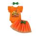 ZRBYWB Toddler Kids Girl Clothes Outfit Pumpkins Letter Print Romper Skirt Hairband 3 Piece Set Outfits Baby Clothes
