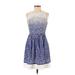 Eliza J Casual Dress - A-Line: Blue Graphic Dresses - Women's Size 4 Petite