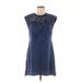 Rebecca Taylor Cocktail Dress - Mini Crew Neck Short sleeves: Blue Print Dresses - Women's Size 6