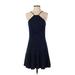 Amanda Uprichard Casual Dress - Mini Halter Sleeveless: Blue Print Dresses - Women's Size P