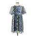 Influence Casual Dress - A-Line Crew Neck Short sleeves: Blue Floral Dresses - Women's Size 8