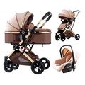 3 in 1 Foldable Travel System Pram Stroller with Shock Absorption Springs for 0-36 Months Baby - Includes Footmuff - Doll Stroller for Ultimate Convenience