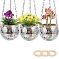 Enparez 3 Pack Disco Ball Planter Hanging, Indoor Outdoor Small Plants Succulent Flower Pots, 4" Mirror Planter with Chain,70s Retro Silver Disco Decor Funky Boho Daughter Gift
