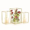 Hurricane Glass Candle Holder Set of 3, Large Candle Holders for Pillar Candles Rectangular Gold Lanterns Decorative for Table Centerpiece, Clear Glass Candlestick for Wedding Holiday Home Ornaments