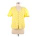 J.Crew Factory Store Short Sleeve Button Down Shirt: Yellow Floral Tops - Women's Size Medium