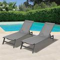 Latitude Run® Outdoor 2-Pcs Set Black Fabric Chaise Lounge Chairs All Weather For Patio Beach Metal in Gray | 12 H x 20 W x 75 D in | Wayfair