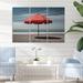 Highland Dunes Coastal Beach Red Umbrella On Canvas 3 Pieces Print Canvas in White | 28 H x 36 W x 1 D in | Wayfair