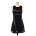 RVCA Casual Dress - A-Line Crew Neck Sleeveless: Black Print Dresses - Women's Size 8