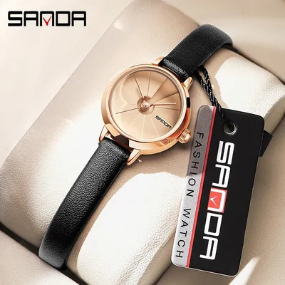 SANDA Frauen Quarzuhr Rose Gold Damen Uhren Casual Mode Braun Lederband Wasserdichte Uhr Montre