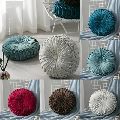Samt Plissiert Runde Boden Kissen Kissen Hocker Wurf Haus Sofa Decor Image