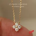 ITSMOS Solid 925 Sterling Silver Zircon Flower Diamond Pendant Necklace Dainty Simple Gold Necklace